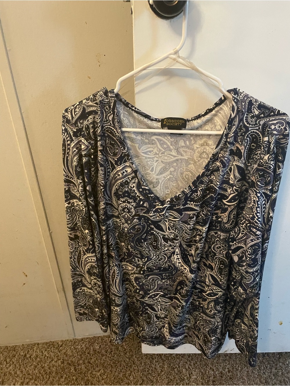 Women's Navy Paisley V-Neck Top